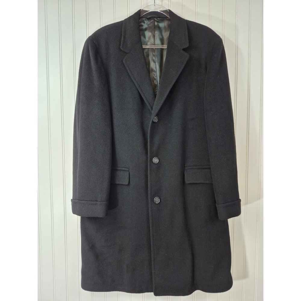 Vintage Black 100% Genuine Cashmere Overcoat Long Trench Coat Union Made 44R